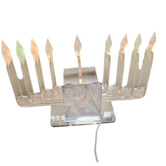 Mid Century Modern Hanukkah Menorah Acrylic Lucite Lamp Vintage Retro Chanukah - Picture 2 of 5
